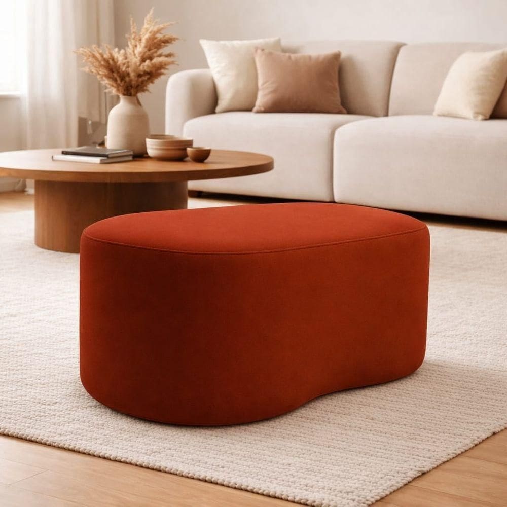 Puff Feijão Curvo Orgânico Redondo Sala Confortável Moderno Suede Cor:terracota