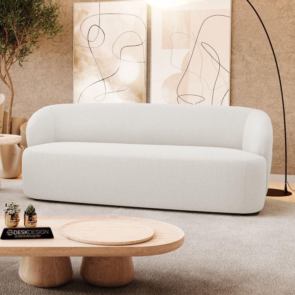 Sofá Orgânico Living Leez 170cm 02 Lugares Bouclê Off White - Desk Design Cor Off White