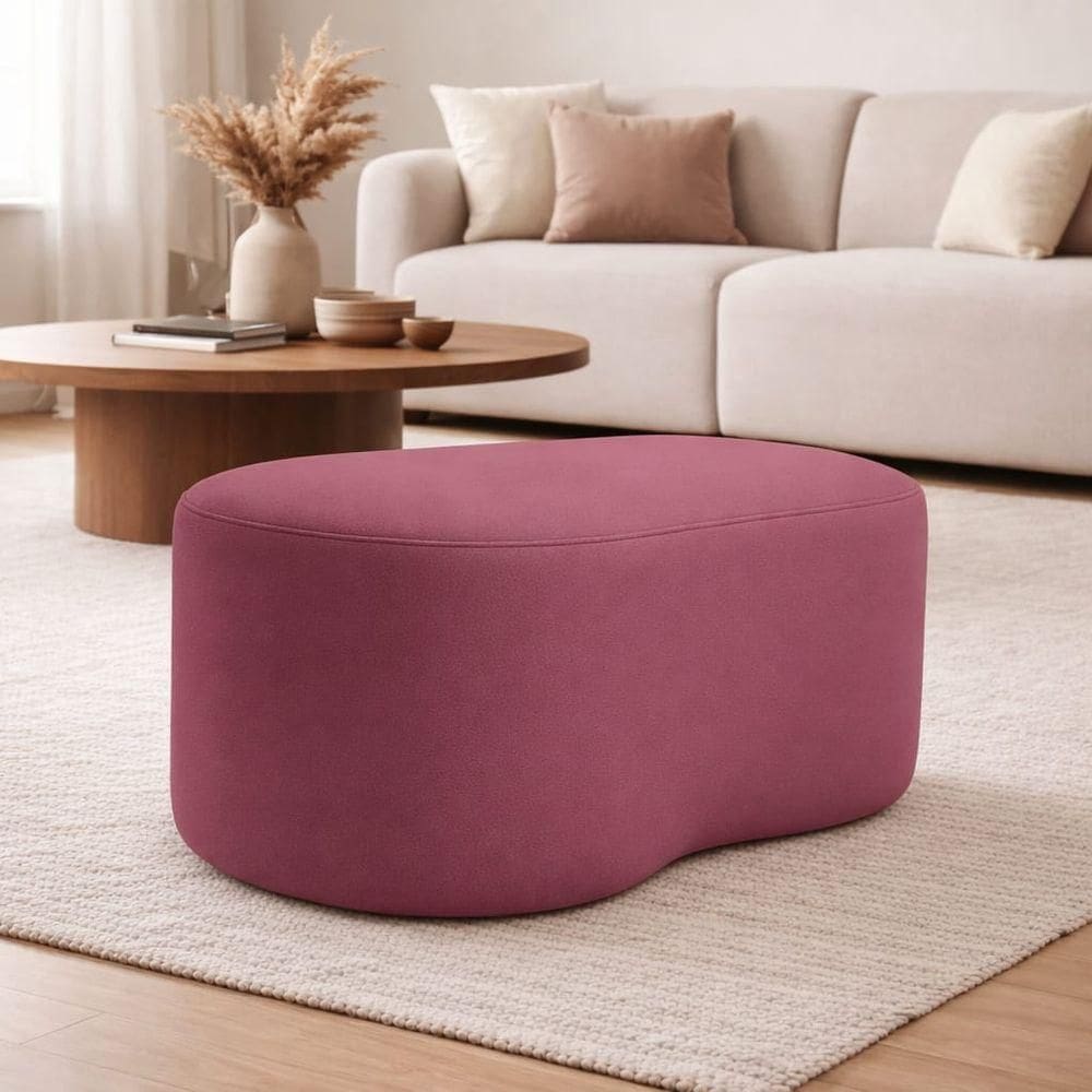 Puff Feijão Curvo Orgânico Redondo Sala Confortável Moderno Suede Cor:rose