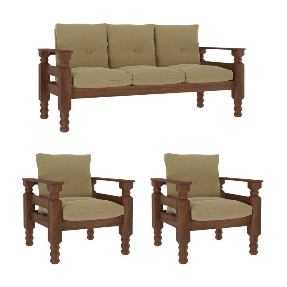 Jogo Sofá Madeira Maciça 3 Lugares E 2 Poltronas Liz Multimóveis Vcr7001 - Areia Areia