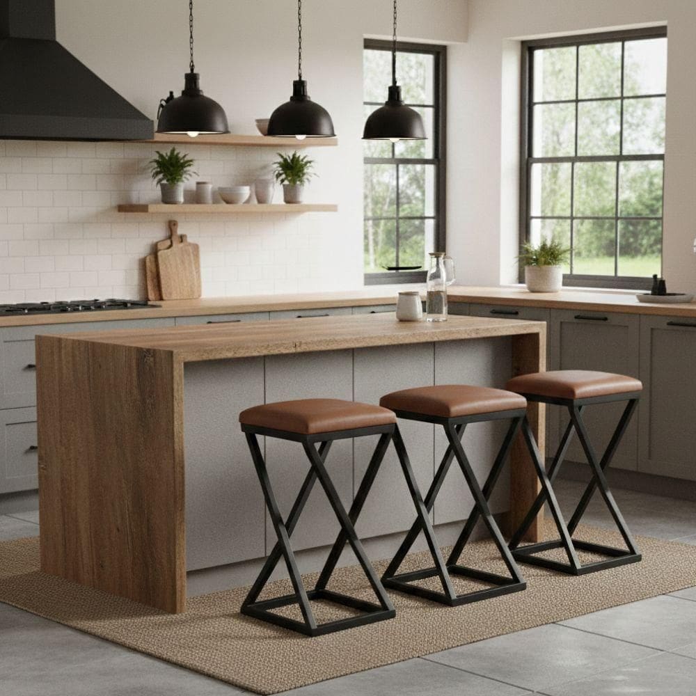 Kit 3 Banco Banqueta 80 Cm Alta Bancada Gourmet Bistrô Corino Marrom