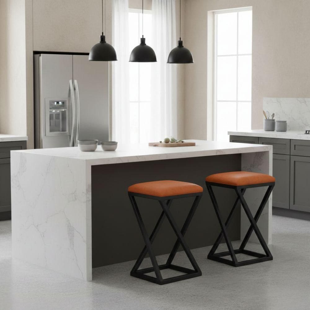 Kit 2 Banqueta Base Z 80 Cm Alta Banco Bancada Cozinha Moderno Corino Cor:caramelo