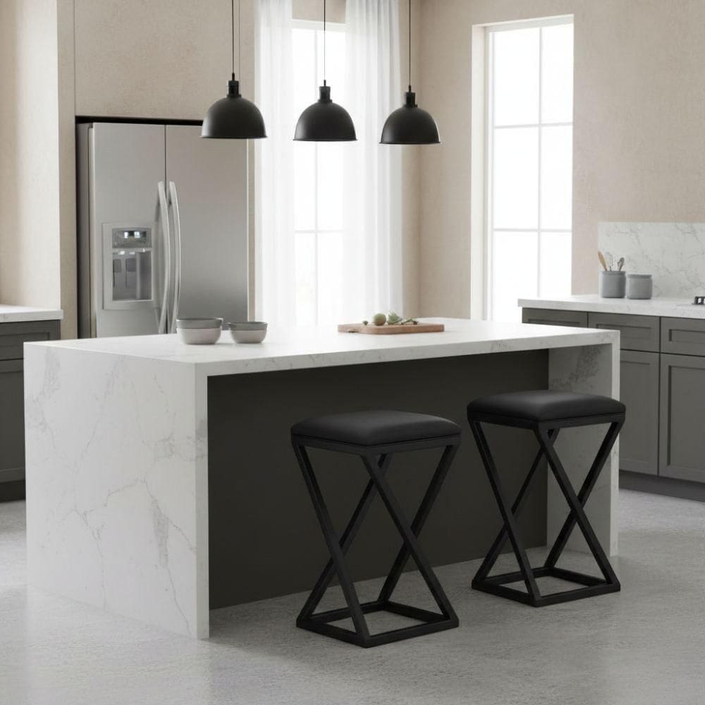 Kit 2 Banqueta Base Z 80 Cm Alta Banco Bancada Cozinha Moderno Corino Cor:preto