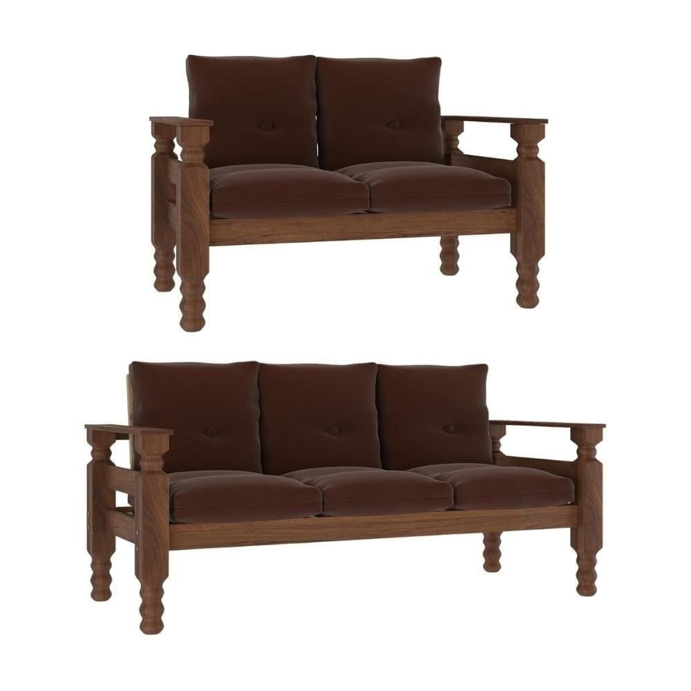 Jogo De Sofá Madeira Maciça 2 E 3 Lugares Liz Multimóveis Cr7004 - Marrom Marrom