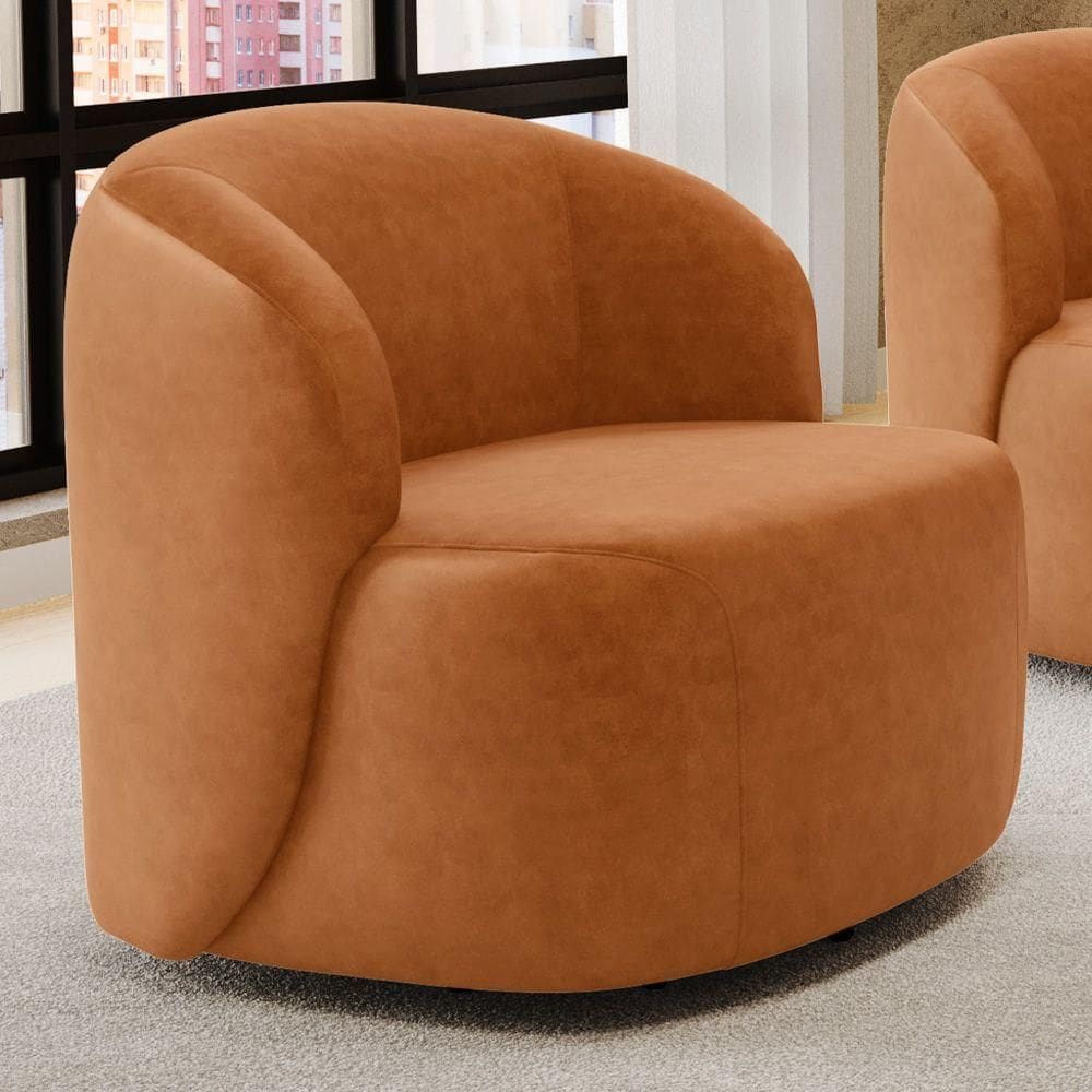 Poltrona Decorativa Orgânica Living Leez Giratória Couríssimo Caramelo - Desk Design