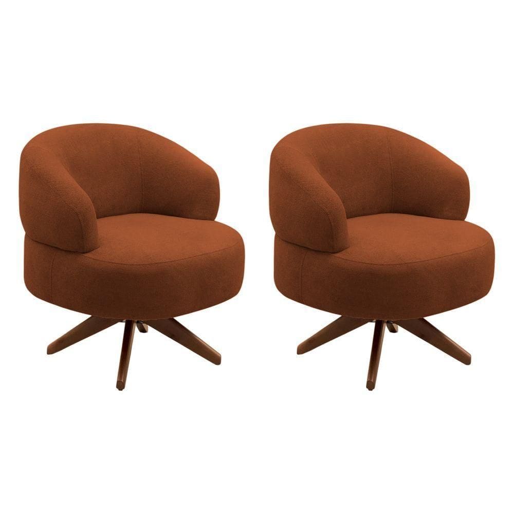 Kit 02 Poltronas Decorativas Orgânicas Living Have Base Giratória Bouclê Terracota - Desk Design