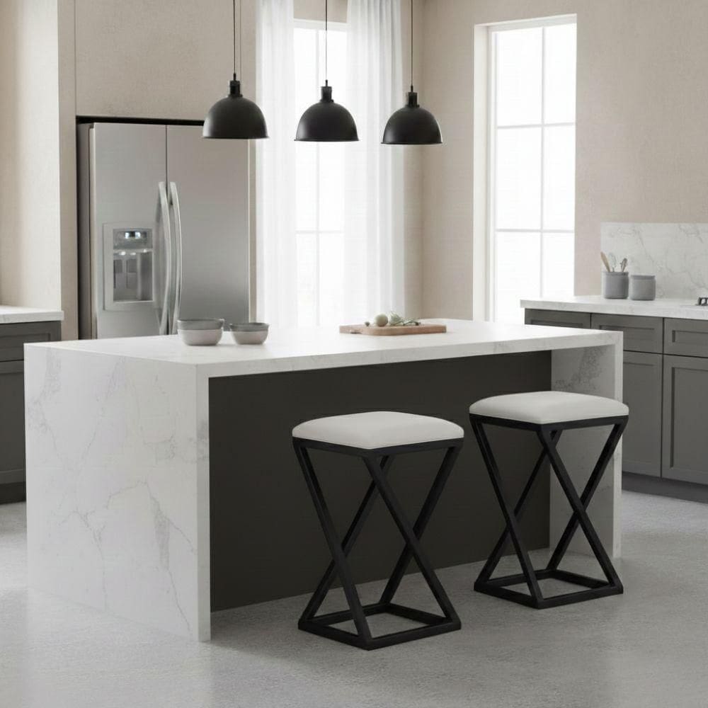 Kit 2 Banqueta Base Z 80 Cm Alta Banco Bancada Cozinha Moderno Corino Cor:branco