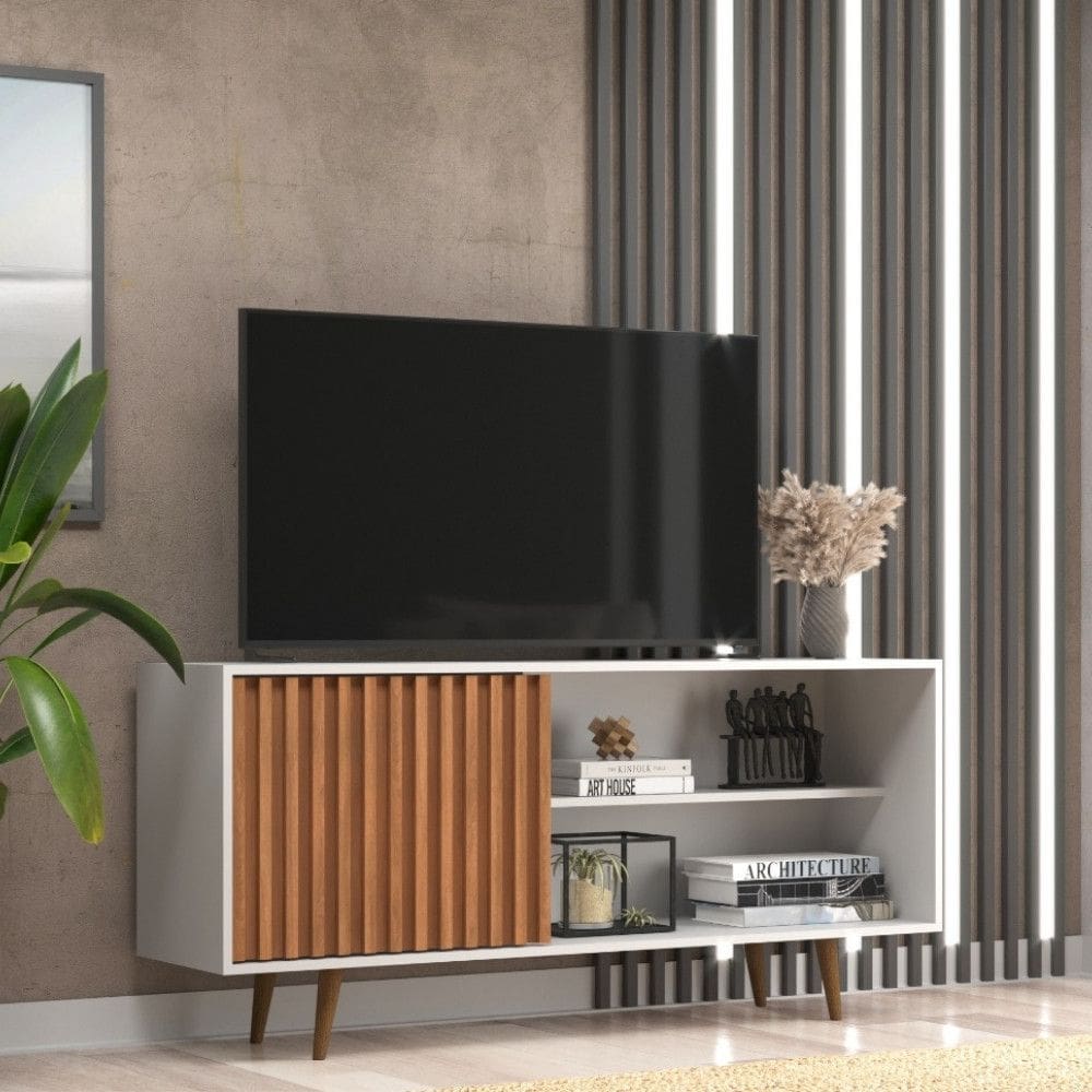 Rack Ripado para TV ate 55 Polegadas 1 Porta de Correr com Pes San Diego J Carvalho