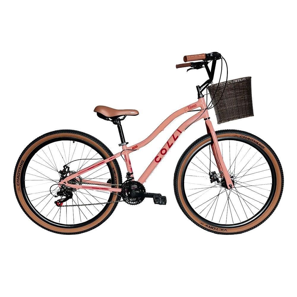Bicicleta Colli Viena Aro 29 com Cesto - Freio a Disco, 21 Marchas, Rosa Blush