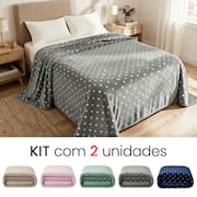 Kit 2 Mantas Cobertor Casal Corttex Poá 180x220cm Microfibra Antialérgico Super Macio Premium