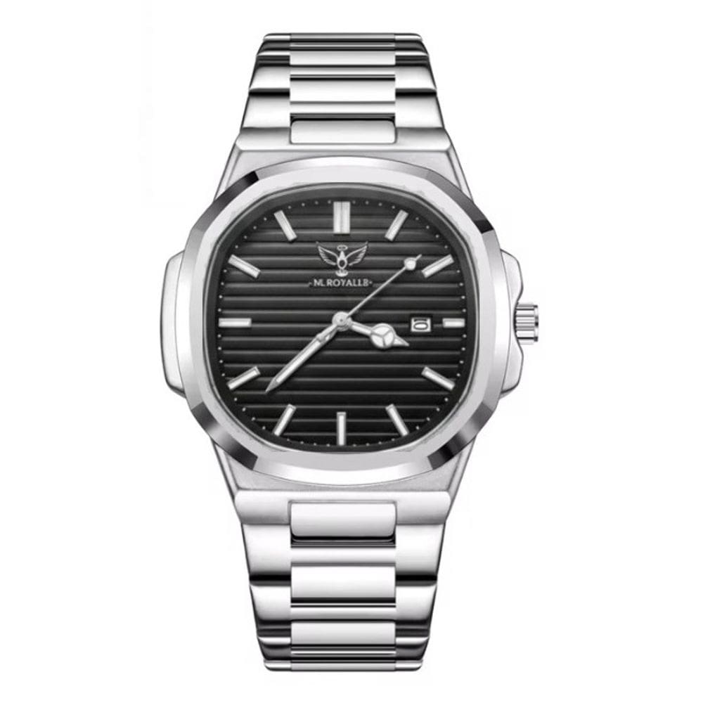 Relógio Masculino M.royalle Clássico Black Silver 42mm