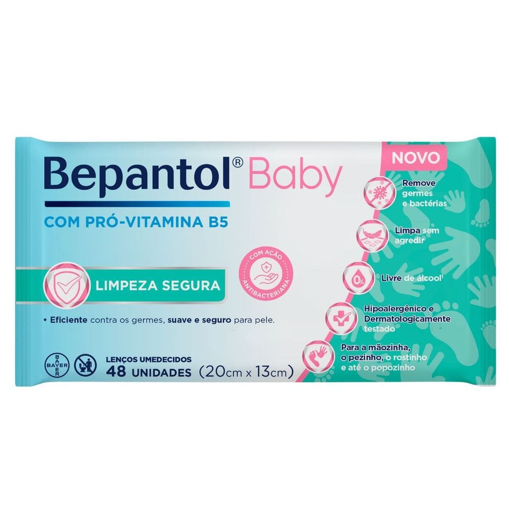 Toalhas Lenços Umedecidos Proteção Antibac c/48un - Bepantol