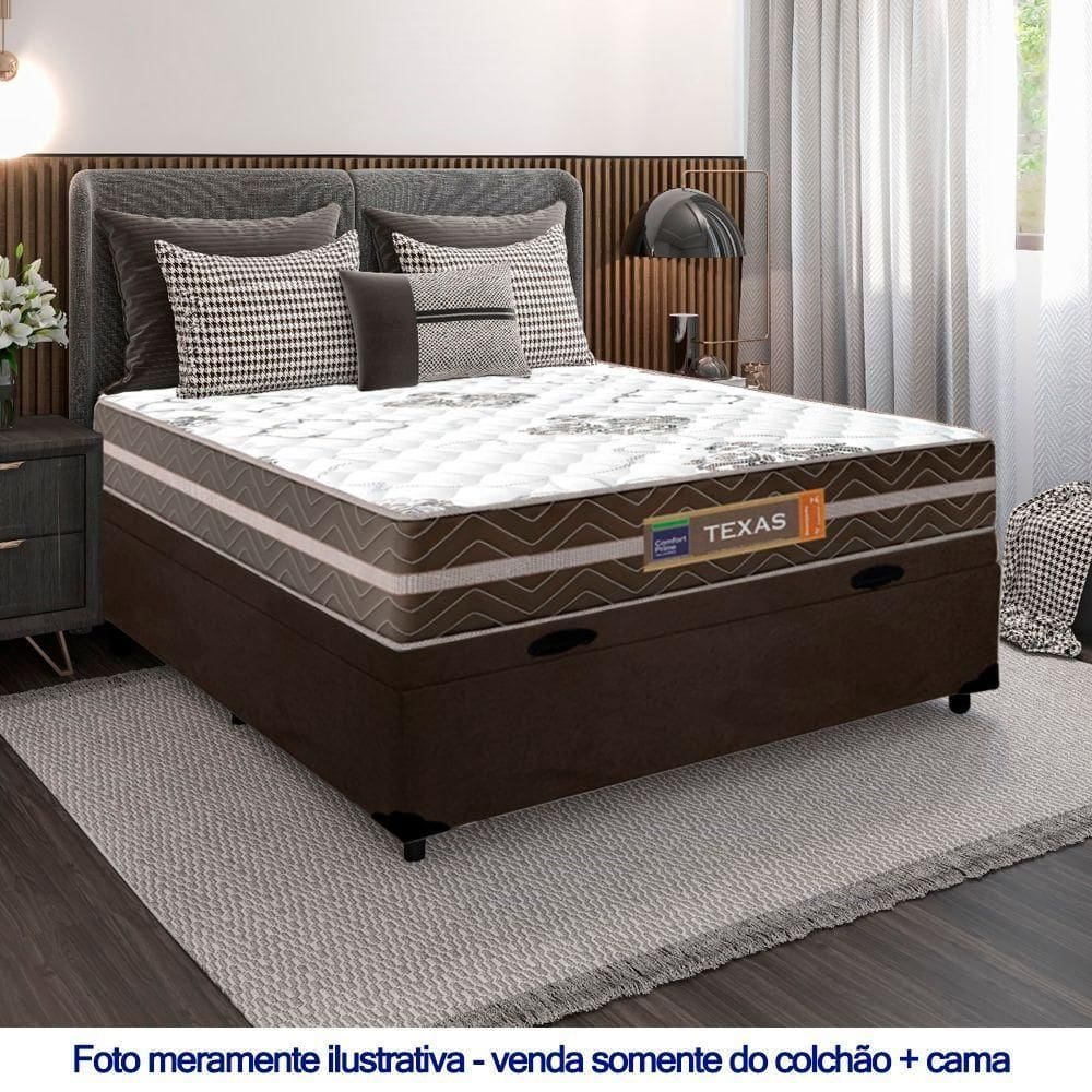 Cama Box Baú Casal Suede + Colchão Molas Ensacadas Texas Colchões 138x188x63cm Marrom