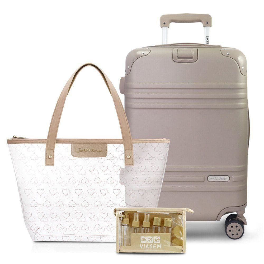 Kit Mala De Bordo, Bolsa Transparente E Frascos De Viagem De 10 Peças Bege