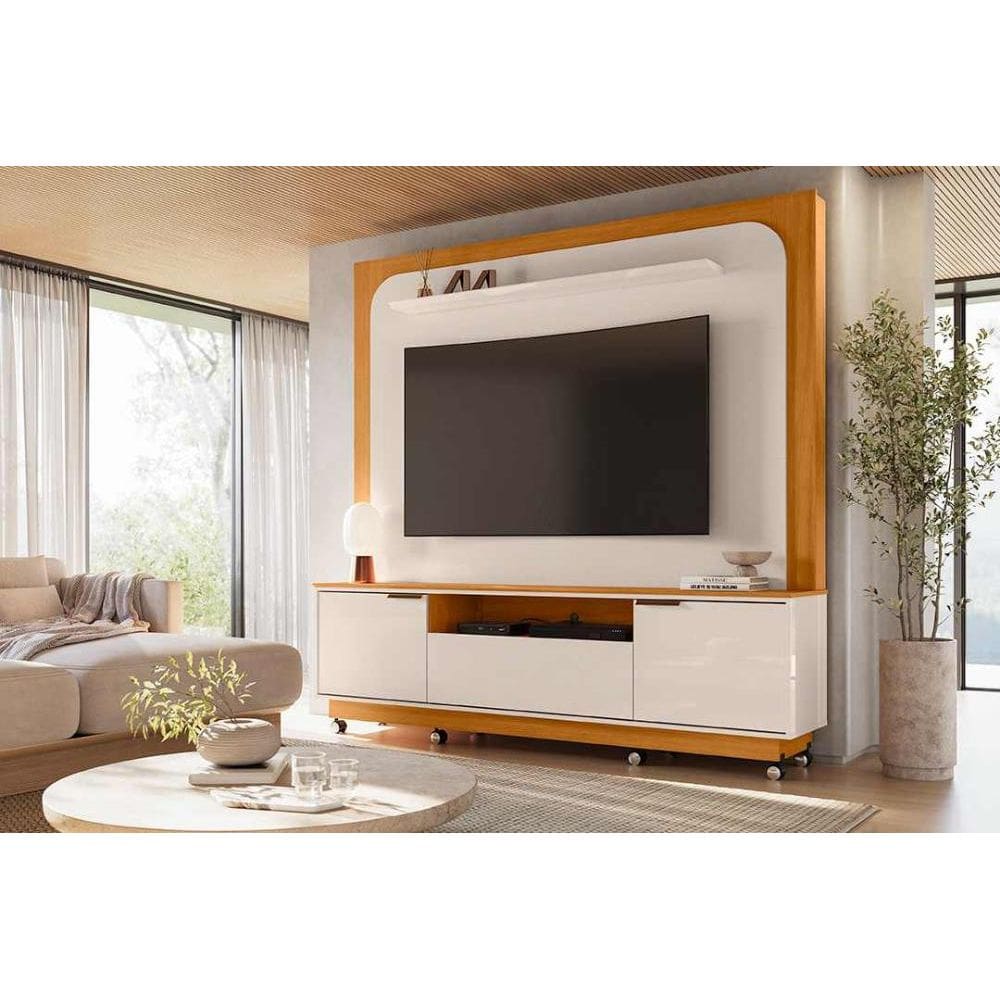 Rack com Painel Nilo para TV de até 75 polegadas (Com Rodízio) - Cinamomo Off White - Madetec