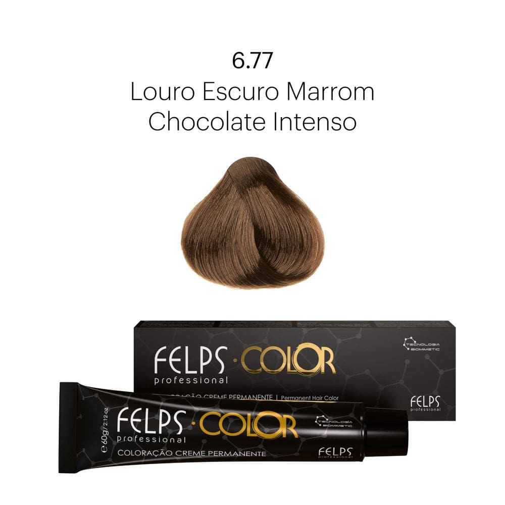 Coloração Profissional  Felps Color Louro Escuro Marrom Chocolate Intenso 6.77- 60g
