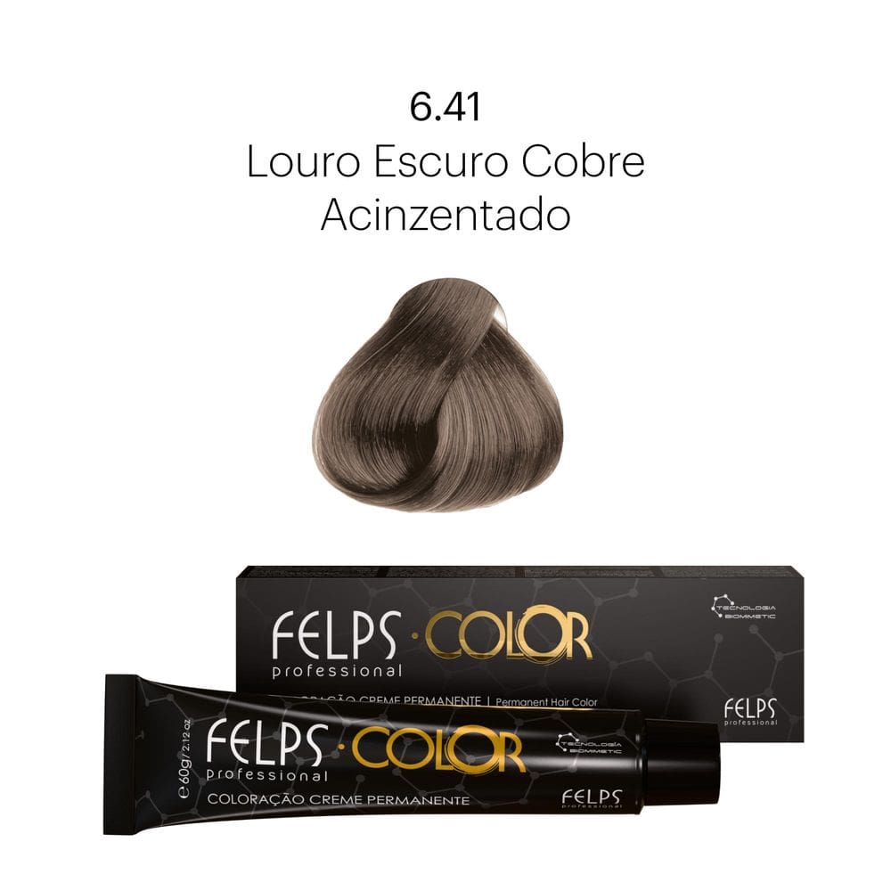 Coloração Profissional  Felps Color Louro Escuro Cobre Acinzentado 6.41 - 60g