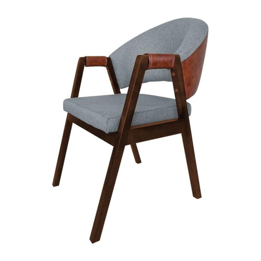 Cadeira De Jantar Madeira Maciça Hélen Compose Facto Ocre Cinza Linho