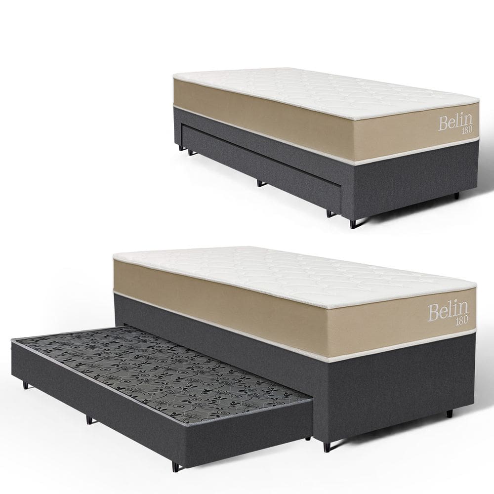 Cama Box com Colchão de Espuma D33 Double Face Belin + Auxiliar de Espuma Unique Solteiro 88cm