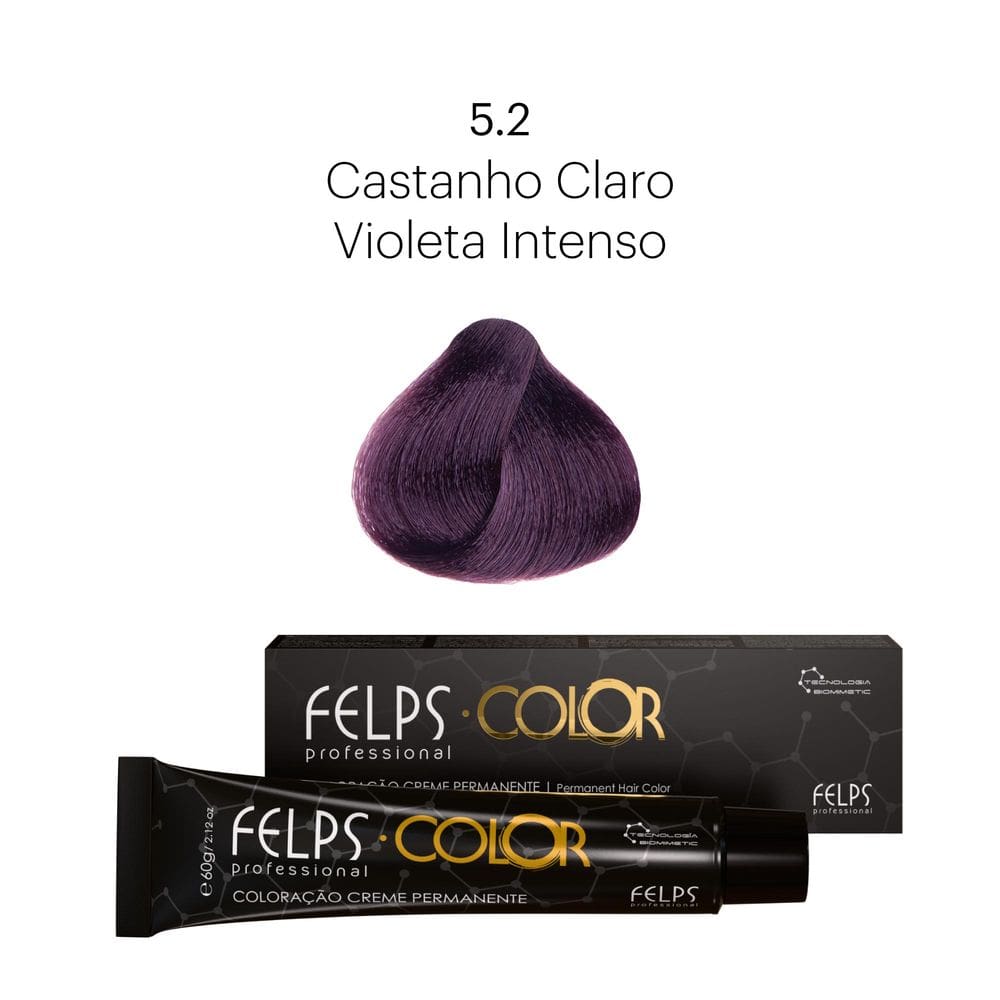Coloração Profissional  Felps Color Castanho Claro Violeta Intenso 5.20 - 60g