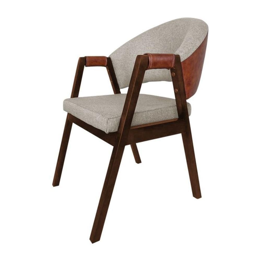 Cadeira De Jantar Madeira Maciça Hélen Compose Facto Ocre Bege Linho