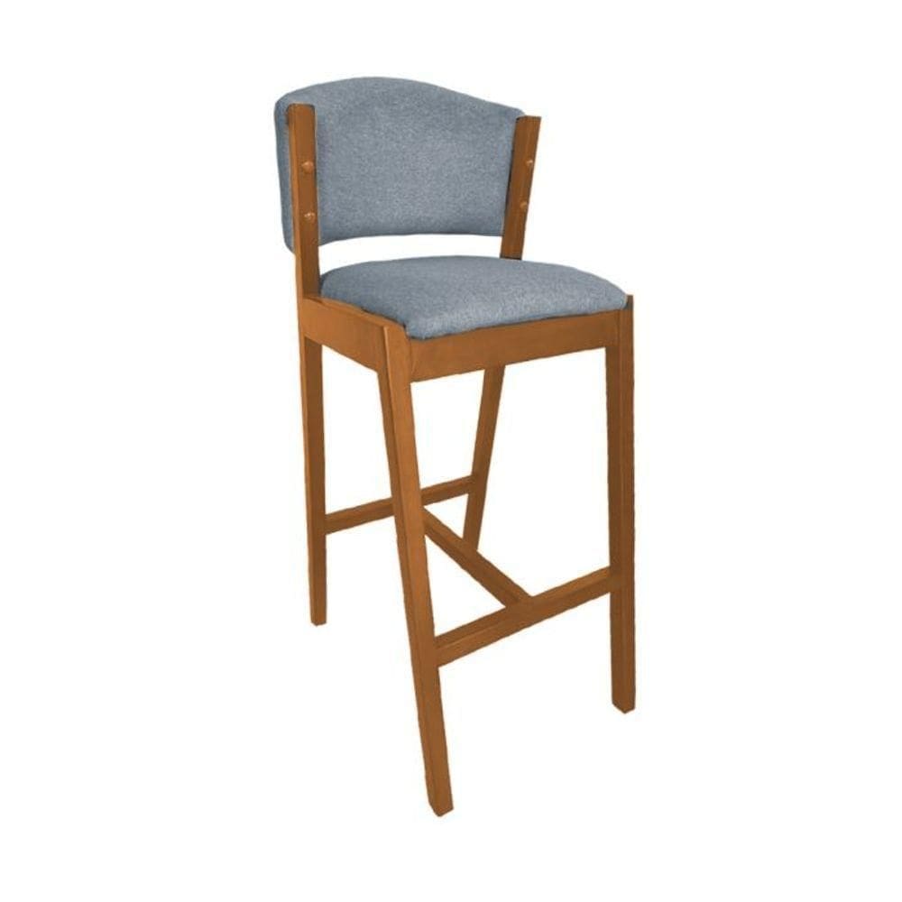 Banqueta Alta De Madeira Maciça Ana Em Linho Premium Cinza Linho Cerejeira