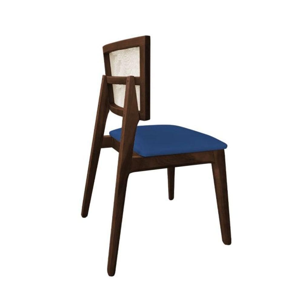 Cadeira De Jantar Em Tela Premium Madeira Maciça Manuela Azul Veludo