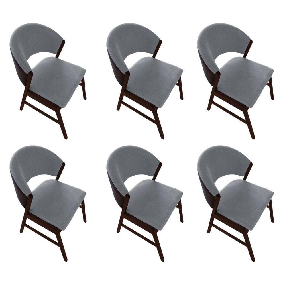 Kit 6 Cadeiras De Jantar Madeira Maciça Débora Em Facto Ocre Cinza Linho Castanho