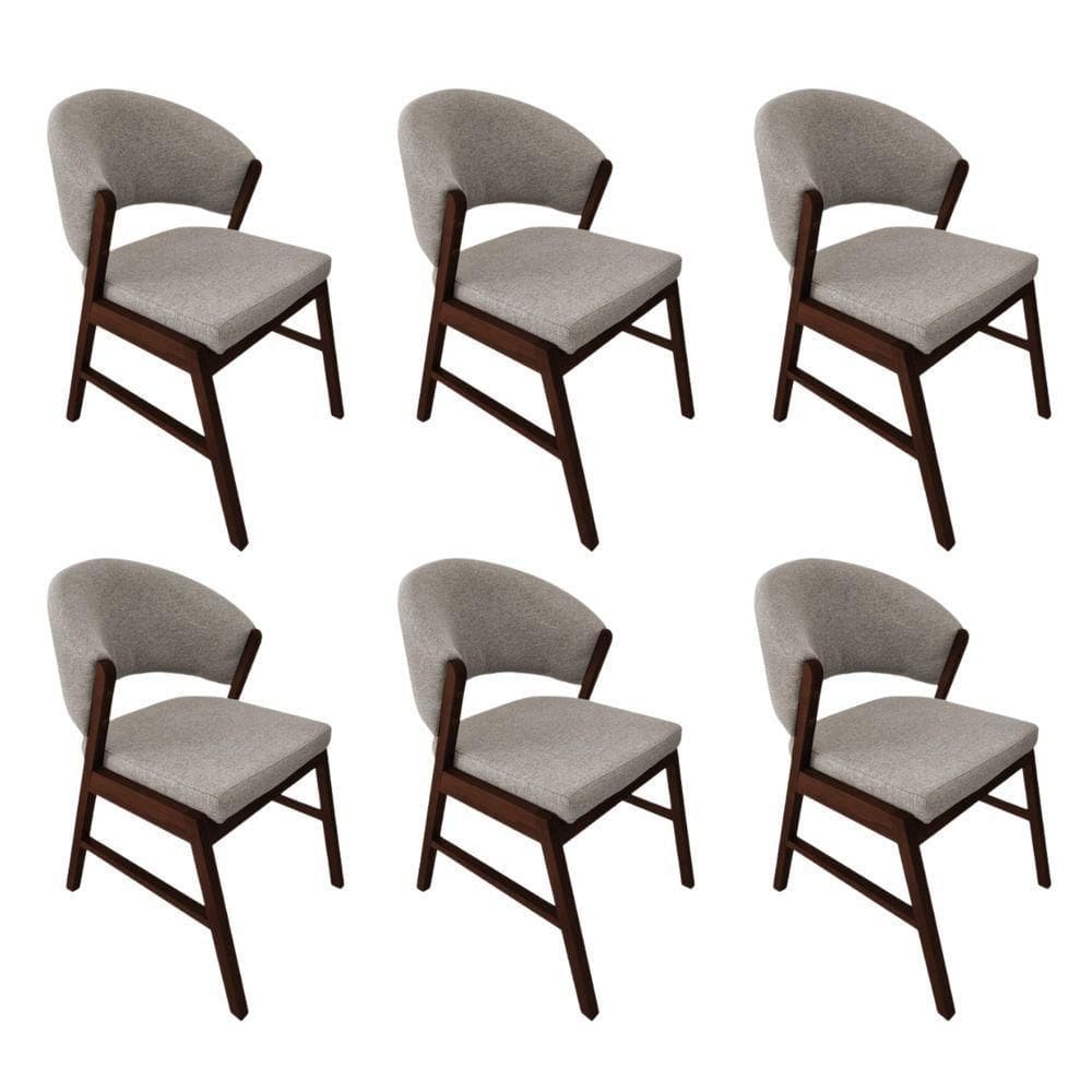 Kit 6 Cadeiras De Jantar Madeira Maciça Débora Linho Premium Castanho Bege Linho