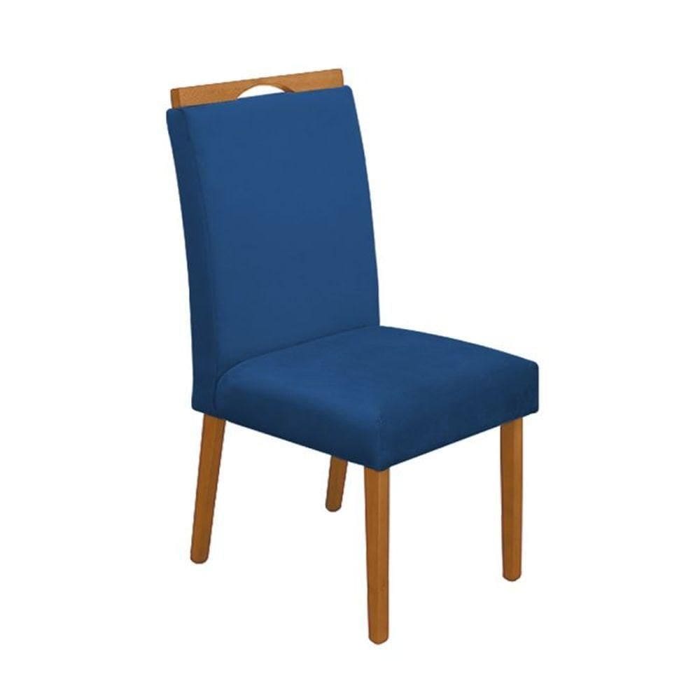 Cadeira Mesa De Jantar Madeira Maciça Veludo Premium Heloísa Azul Cerejeira