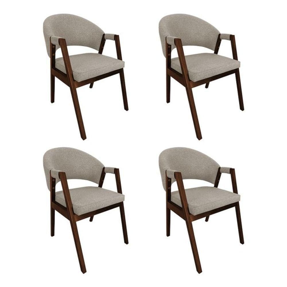 Kit 4 Cadeiras De Jantar Madeira Maciça Helen Impermeável Bege Linho