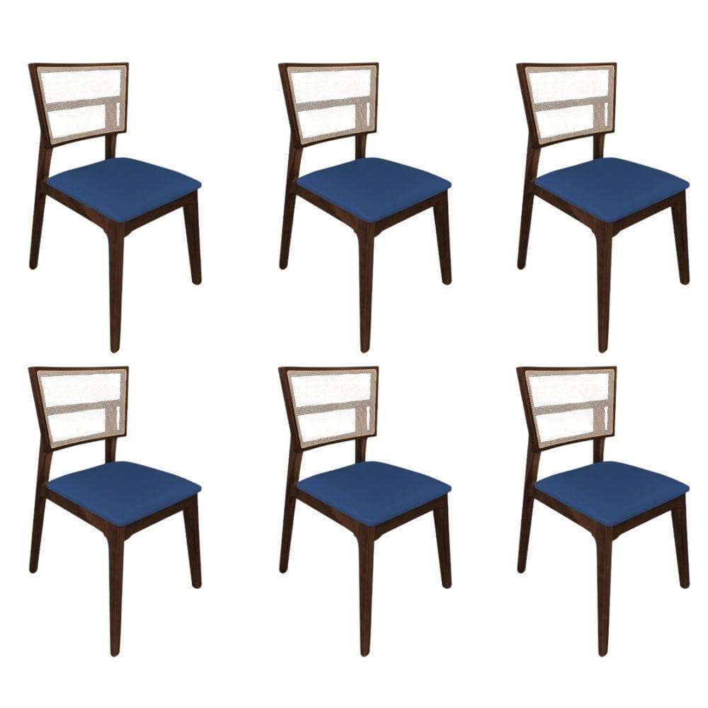 Kit 6 Cadeiras De Jantar Tela Premium Madeira Maciça Manuela Azul Veludo