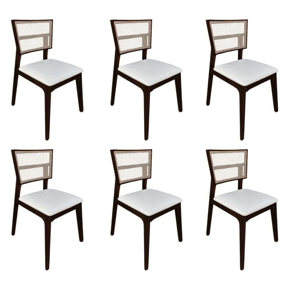 Kit 6 Cadeiras De Jantar Tela Premium Madeira Maciça Manuela Branco Facto Castanho