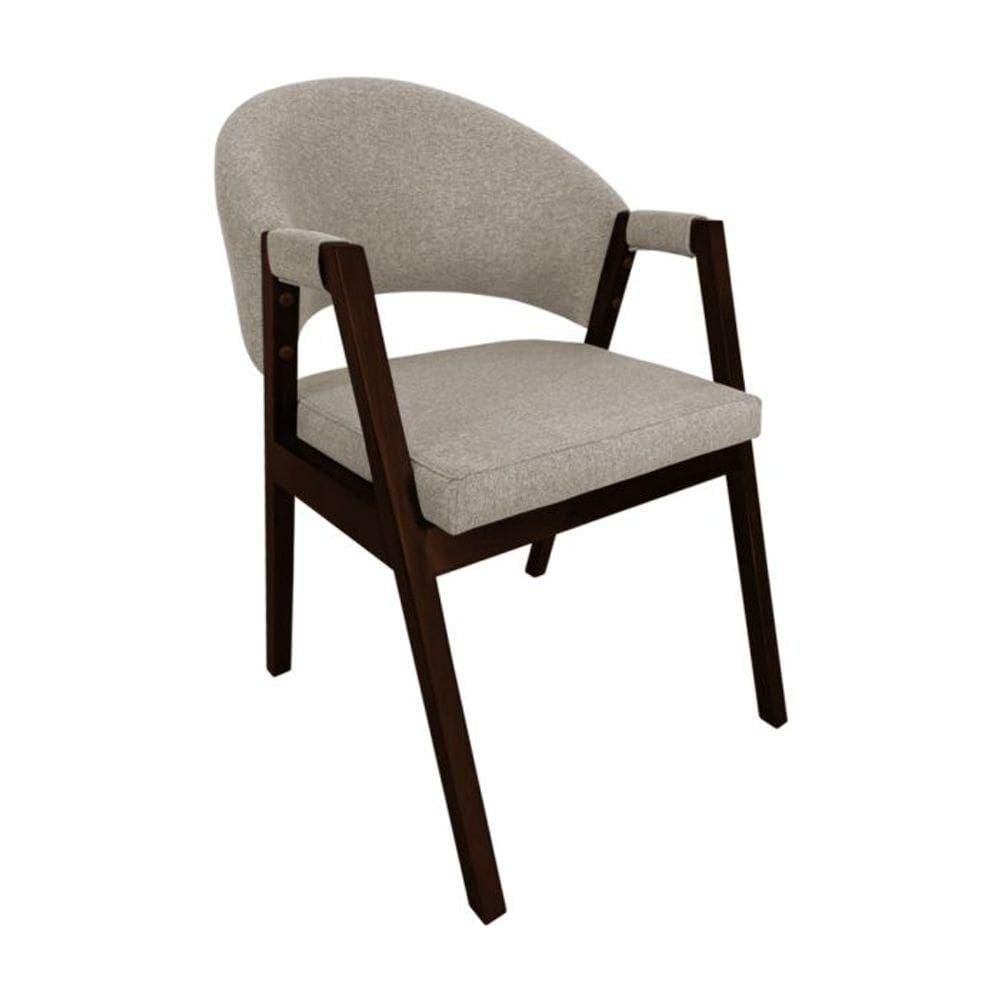 Cadeira De Jantar Madeira Maciça Helen Assento Linho Bege Castanho