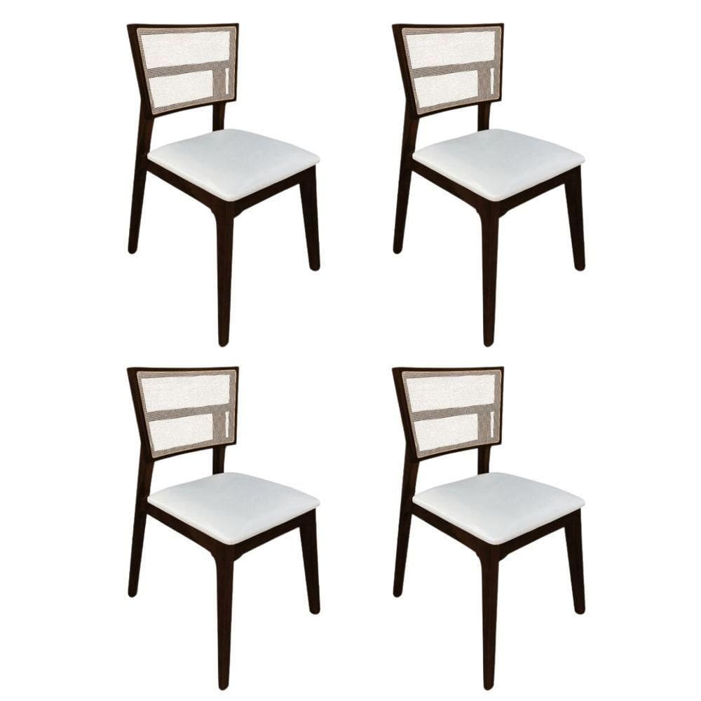 Kit 4 Cadeiras De Jantar Tela Premium Madeira Maciça Manuela Branco Facto Castanho