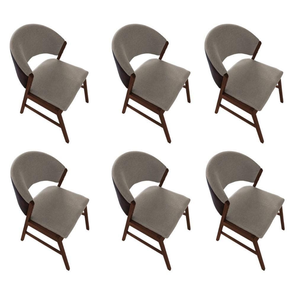 Kit 6 Cadeiras De Jantar Madeira Maciça Débora Em Facto Ocre Bege Linho