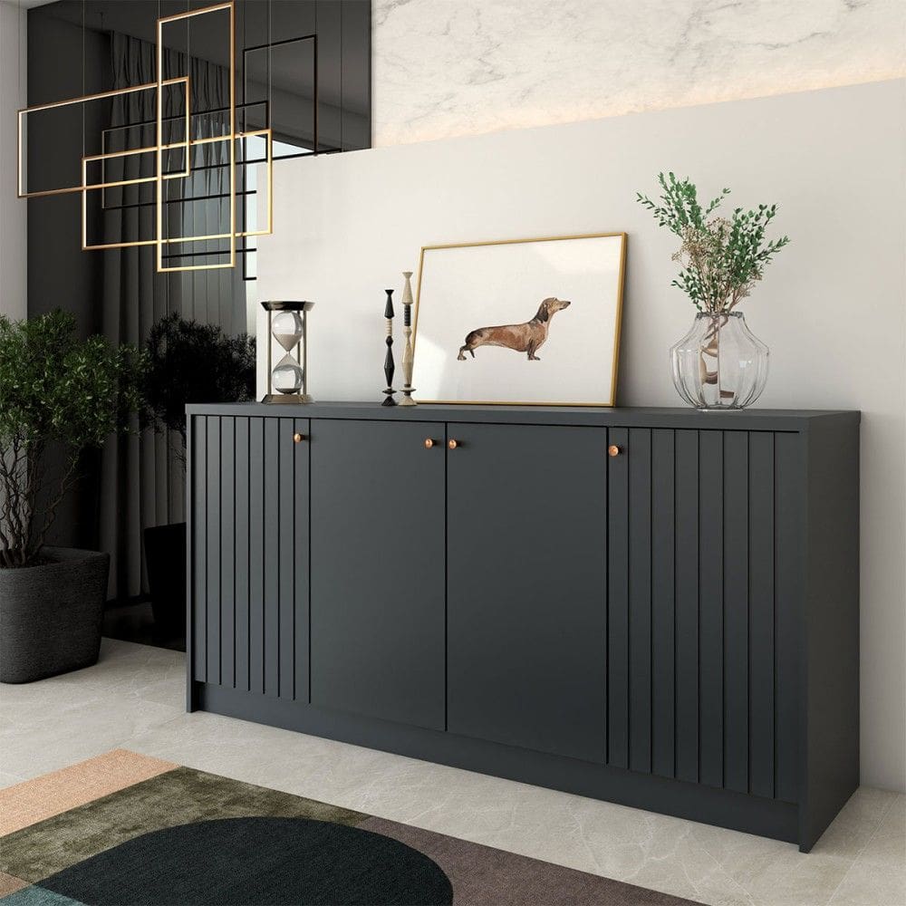 Balcão Buffet Lusso 4 Portas 3 Prateleiras Cinza - Panorama Móveis