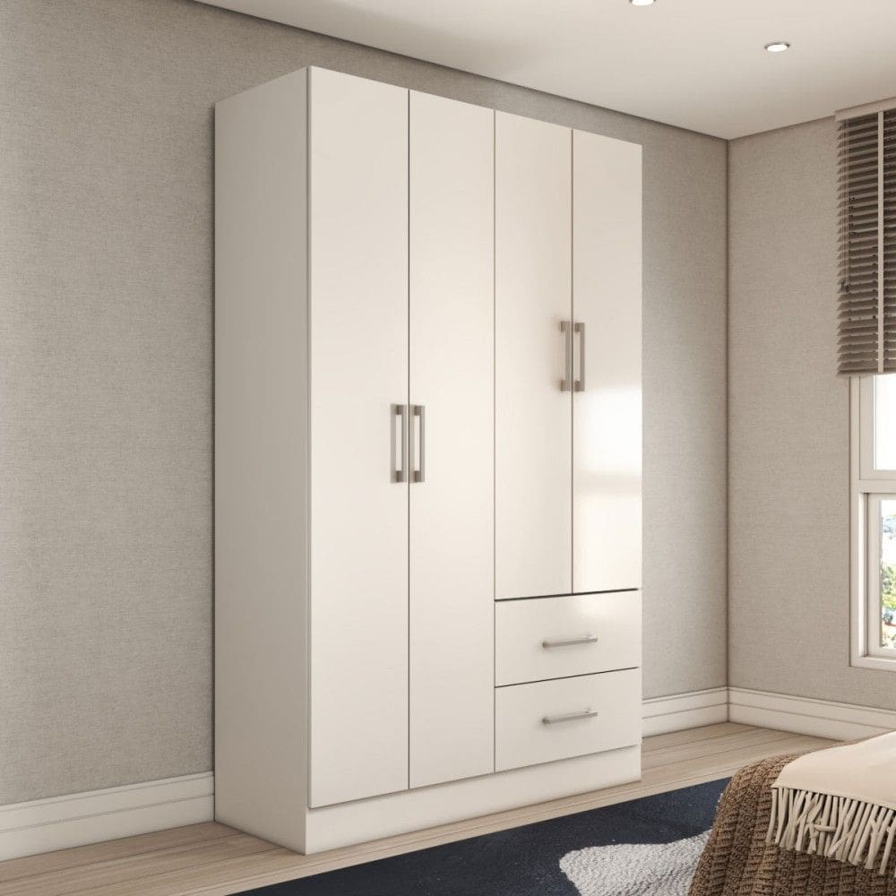 Guarda-Roupa Solteiro Vittorio 4 Portas 2 Gavetas Branco - Panorama Móveis