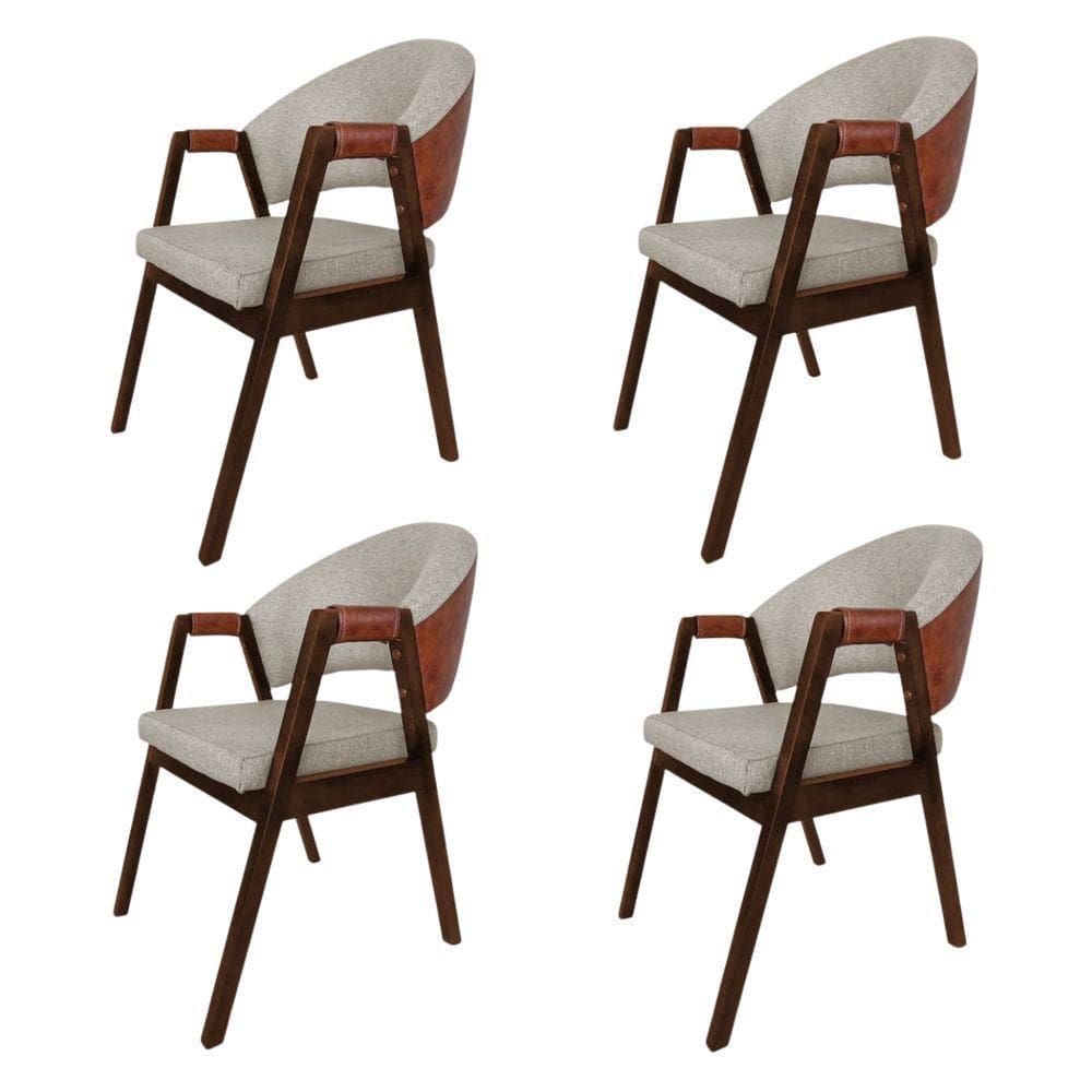 Kit 4 Cadeira Jantar Madeira Maciça Hélen Compose Facto Ocre Bege Linho