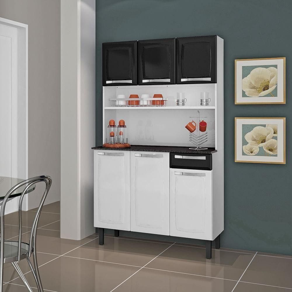 Kit De Cozinha Compacta Rose 105cm Em Aço Itatiaia Branco E Preto