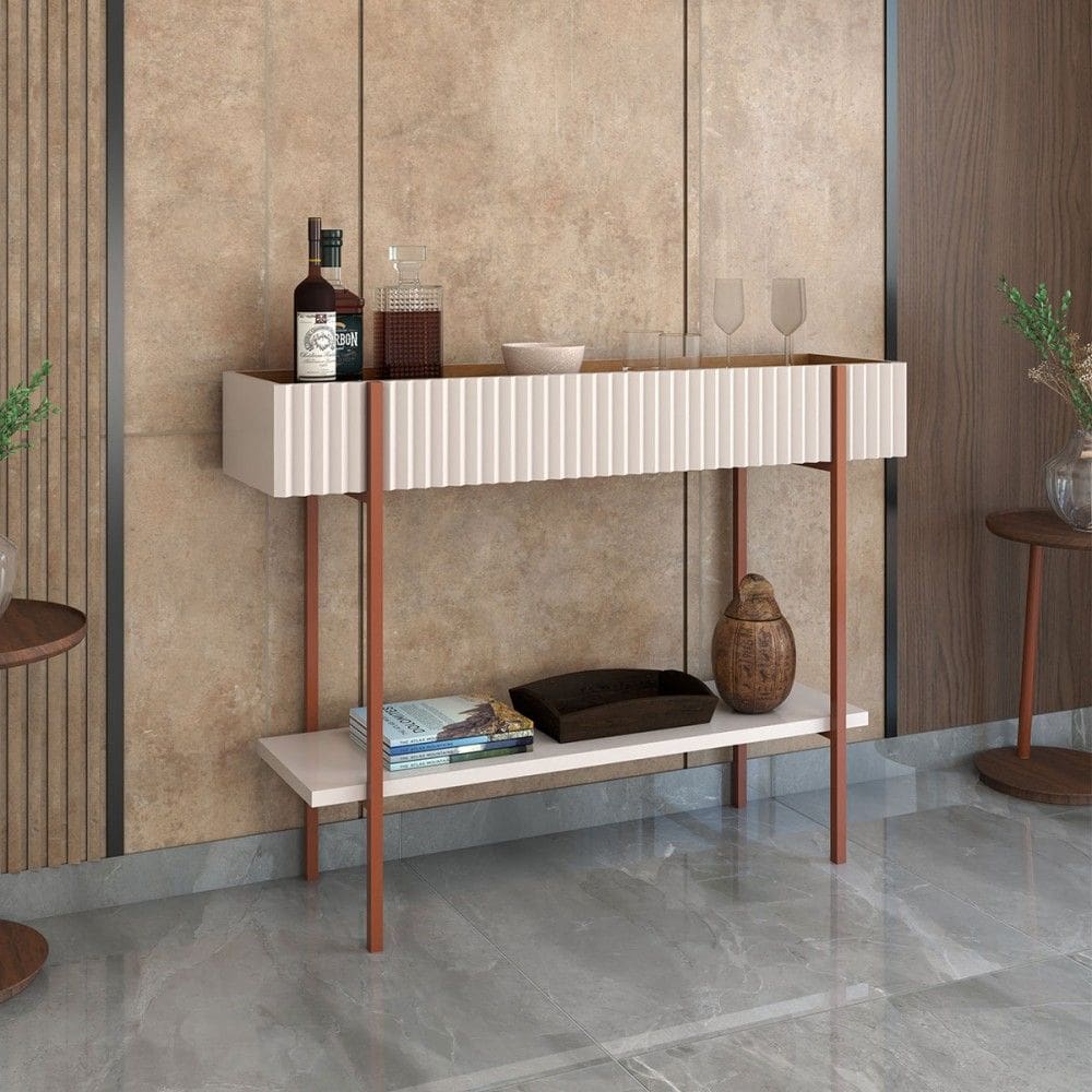 Aparador Essenza 1 Prateleira Ripado 3d Off White/Cinamomo - Panorama Móveis
