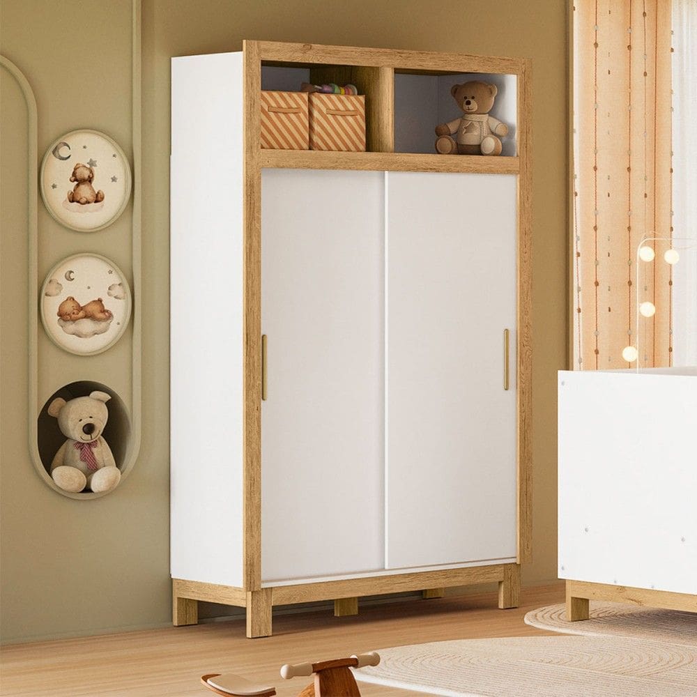 Guarda-Roupa de Bebê Flora 2 Portas 2 Gavetas Branco Acetinado - Qmovi