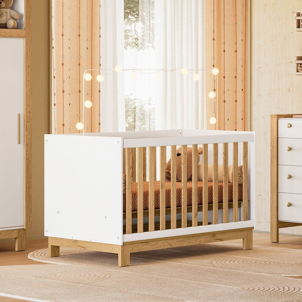 Berço Mini Cama 2 em 1 Q Encanto Branco Acetinado/Freijó - Qmovi