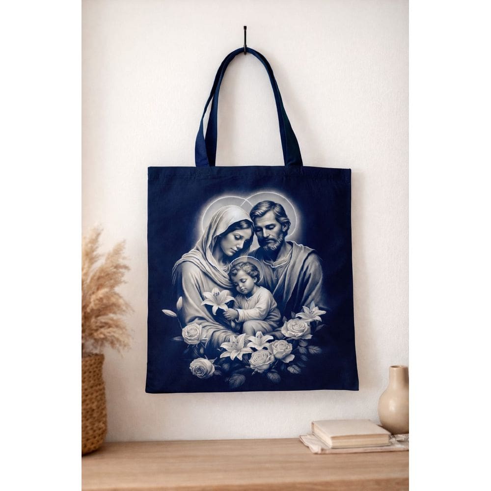 Ecobag Sacola da Sagrada Família de Tecido Fundo Azul
