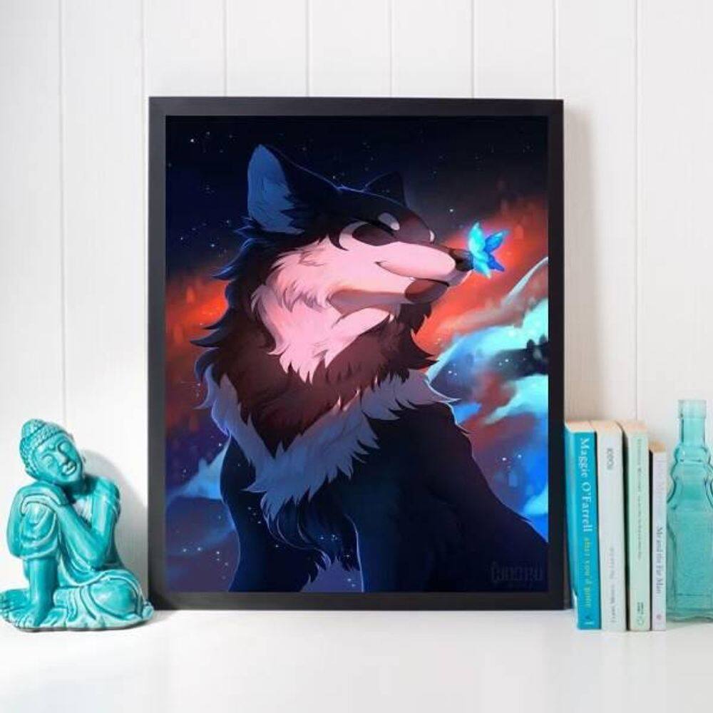 Quadro Decorativo Lobo Com Borboleta 24X18Cm