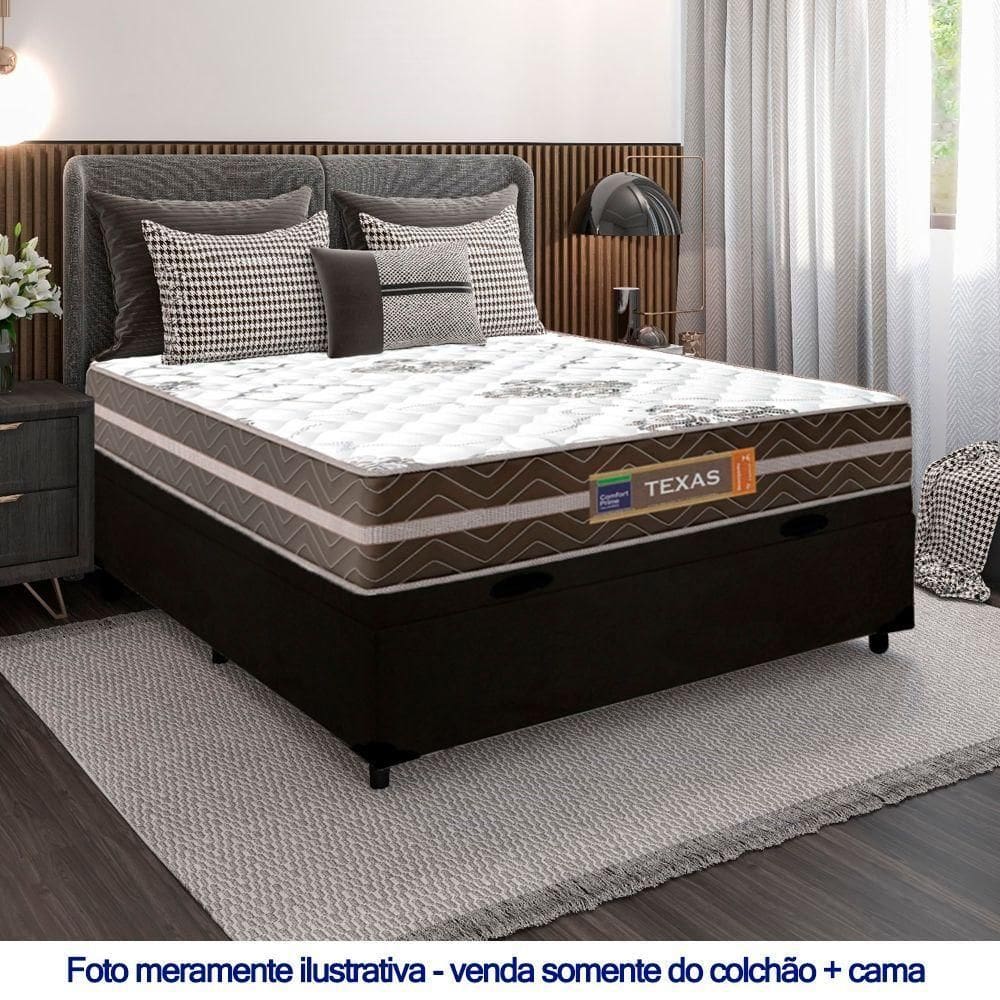 Cama Box Baú Casal Suede Colchão Molas Ensacadas Texas Colchões 138cm preto