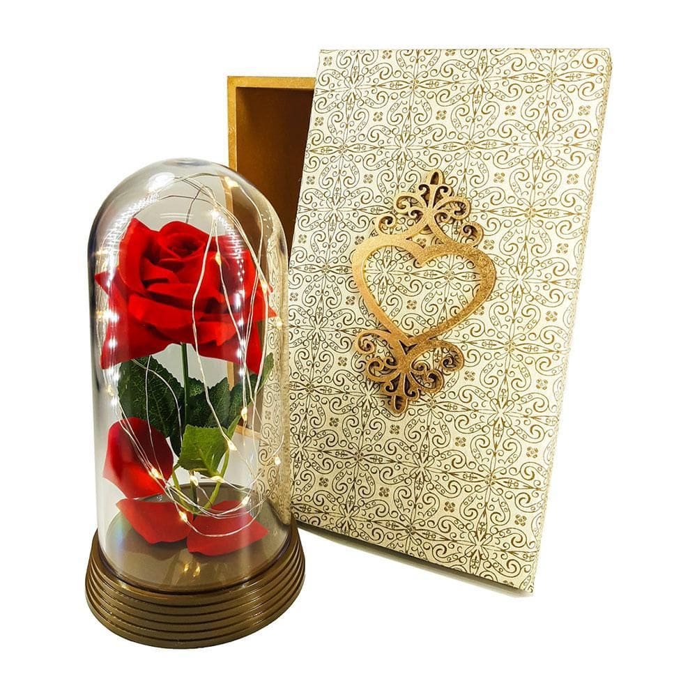 Luminária A Bela E A Fera Com Caixa De Madeira Amor Lindo