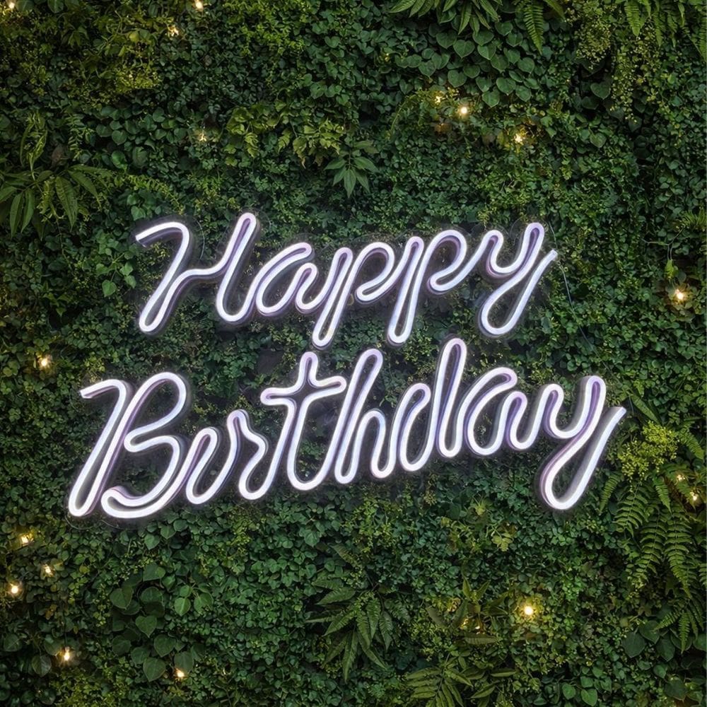 Placa Neon Led Happy Birthday Painel Neon Branco 127/220V