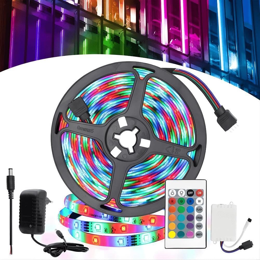 Fita Led Colorida Rgb 5 Metros 12V 2835 Controle E Fonte