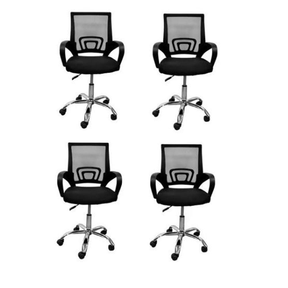Conjunto 4 Cadeiras Confortavel Para Trabalhar Escritório Diretor Secretaria Clinica - Preto